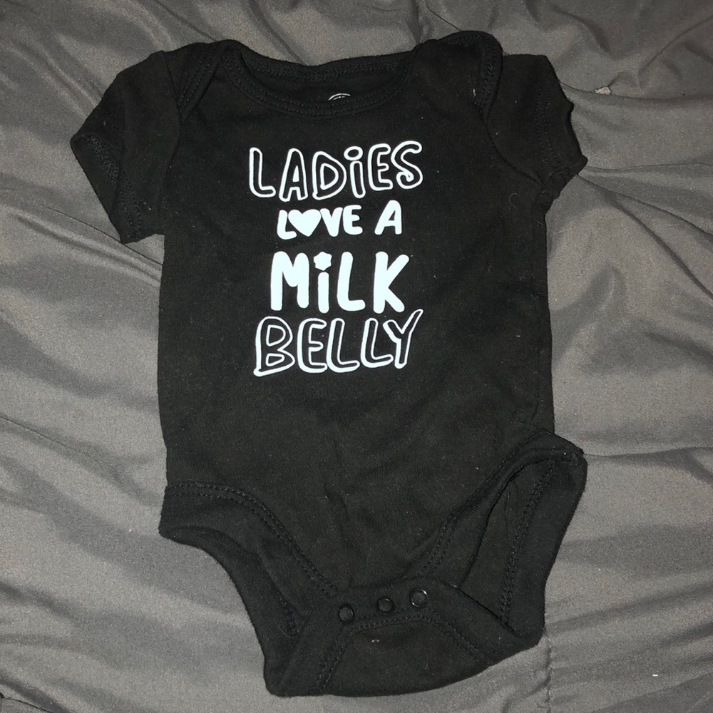 Black onesie with white lettering